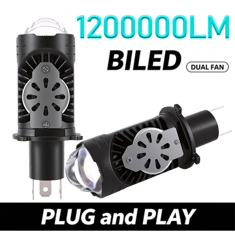 Universal Motorcycle Led Headlight Projector - CANBUS H4 Bi LED Bulbs Car